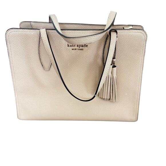 Handbags - Kate Spade New York Pebbled Leather Tassel Tote Bag Beige Neutral Work Satchel